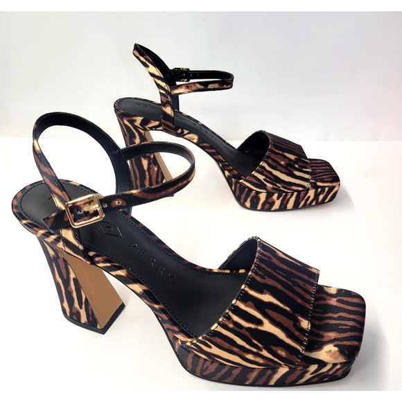 Katy Perry Square Open Sandal Shoes Womens Size 9 Animal Print Heels - Picture 7 of 16